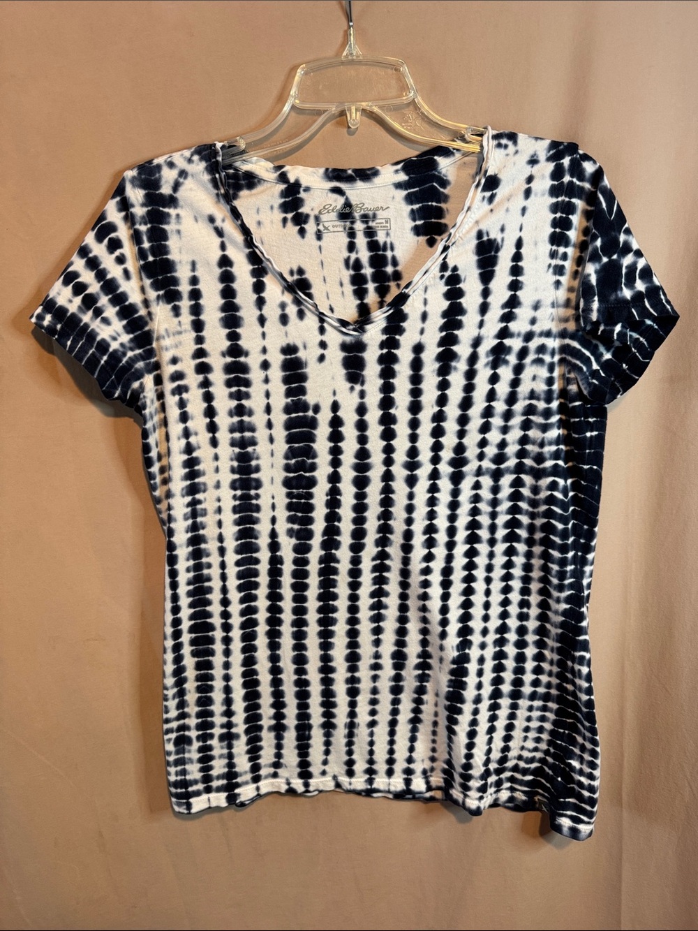 Eddie Bauer Blue & White Tie-Dye V-Neck Tee